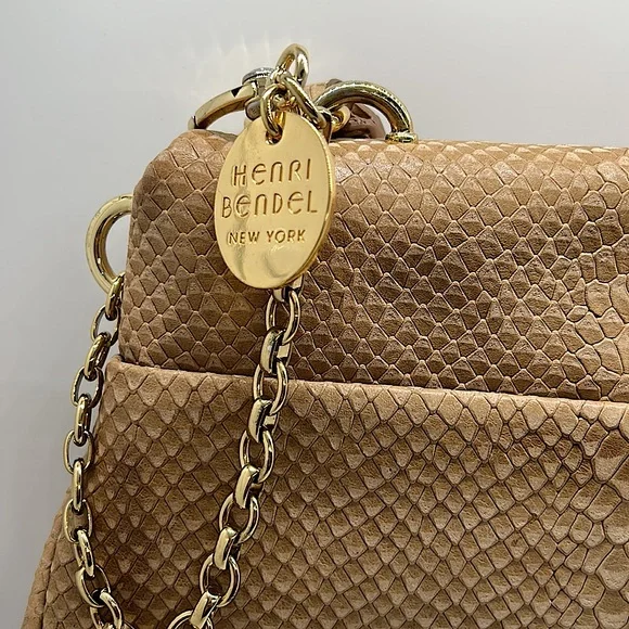 Henri Bendel Beautiful Tan Reptile Skin Print Leather Handbag Purse 🌸🌸 - Picture 3 of 12
